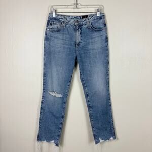 Adriano Goldschmied Isabelle High Rise Straight Crop Jeans With Destroyed Hem